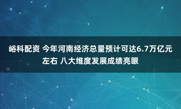 峪科配资 今年河南经济总量预计可达6.7万亿元左右 八大维度发展成绩亮眼